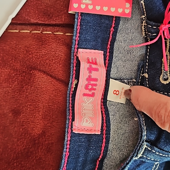 PinkLatte Girls Sz 8 Distressed jeans With Checkerboard Cuff NWT - Picture 5 of 6